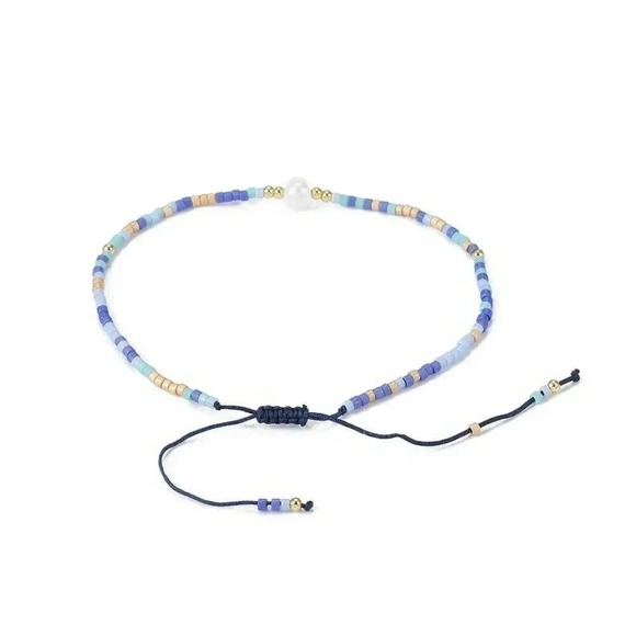 Handcrafted Real Freshwater Pearl Blue Multi Japanese Glass Beads Bracelet - Picture 3 of 3